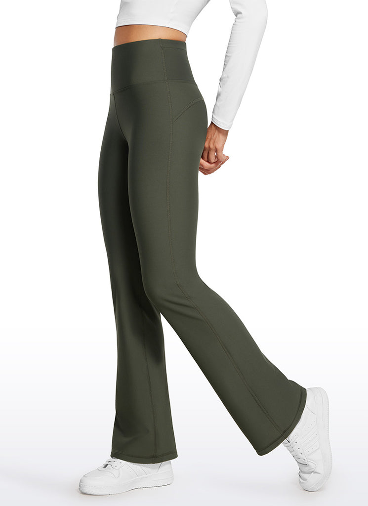 CRZ YOGA Womens Fleece Lined Flare Leggings 31" Olive Green