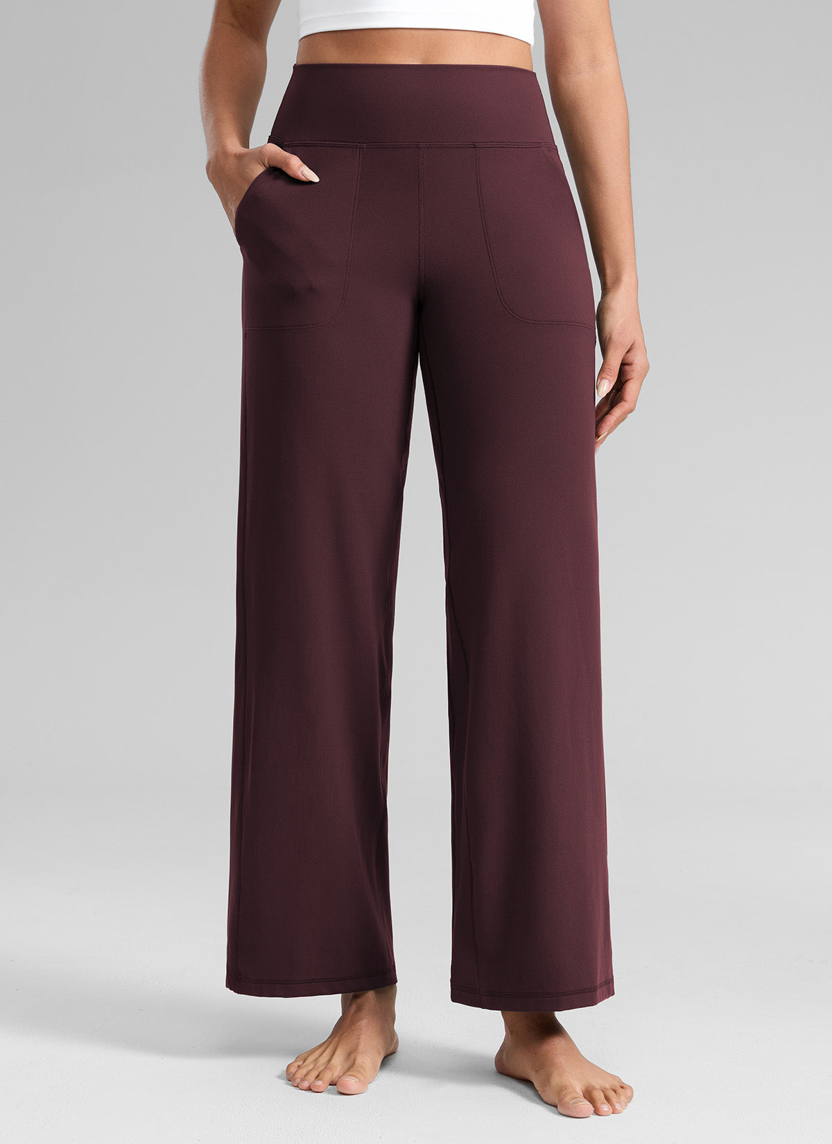 CRZ YOGA Women's Butterlift High Waisted Wide Leg Pants with Pockets Ripe Plum