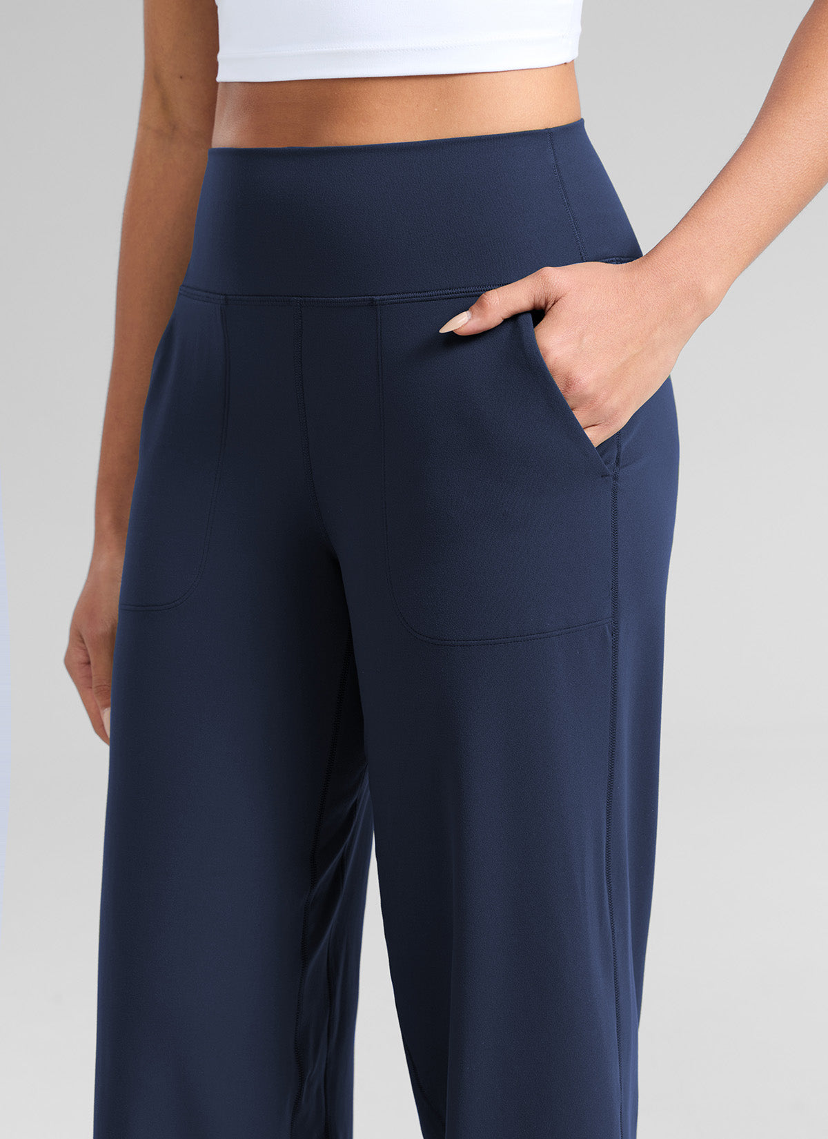 CRZ YOGA Women's Butterlift High Waisted Wide Leg Pants with Pockets Club Blue
