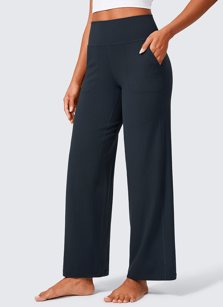 CRZ YOGA Women's Butterlift High Waisted Wide Leg Pants with Pockets Black