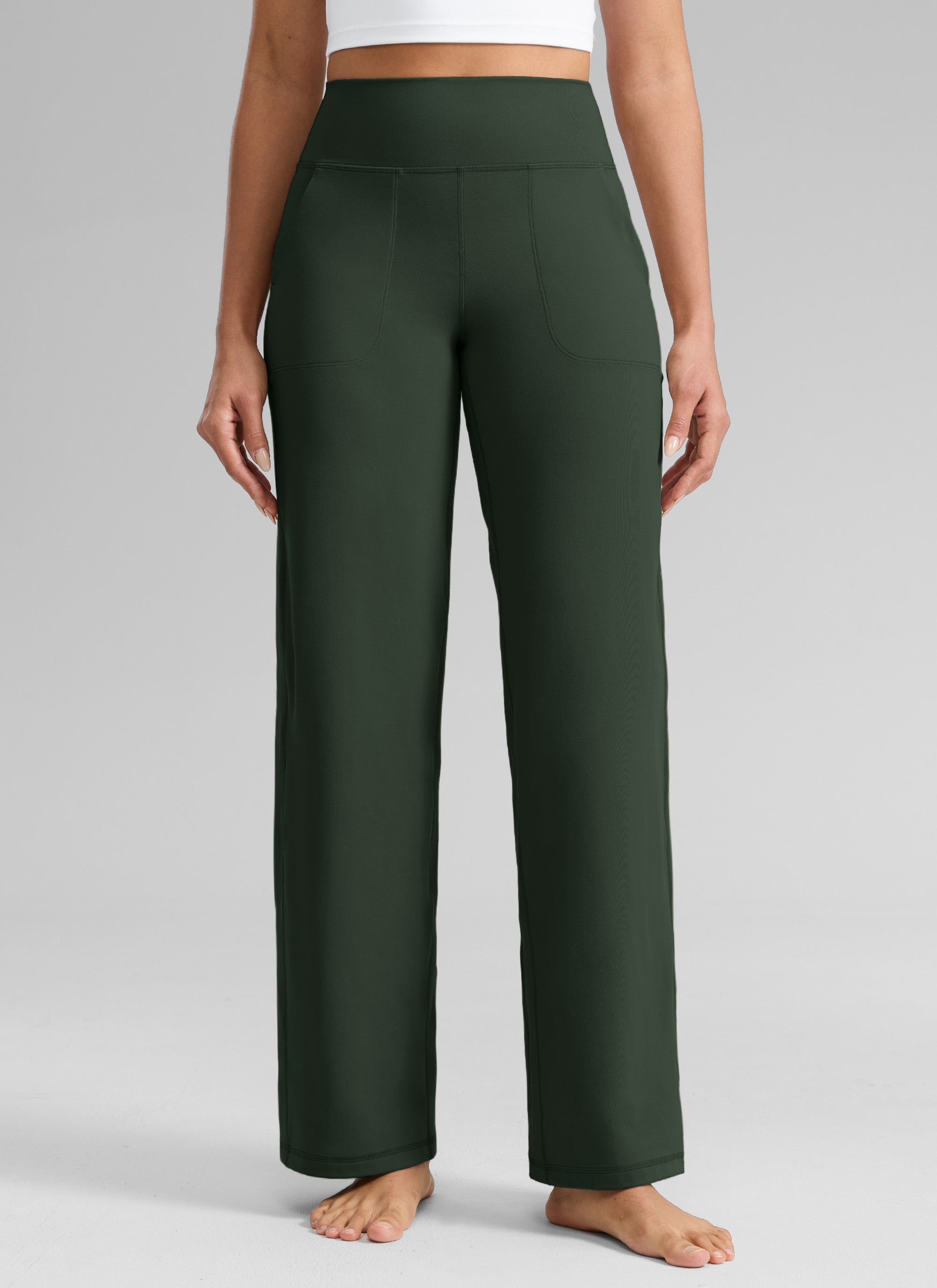CRZ YOGA Women's Butterlift High Waisted Wide Leg Pants with Pockets Legend Green