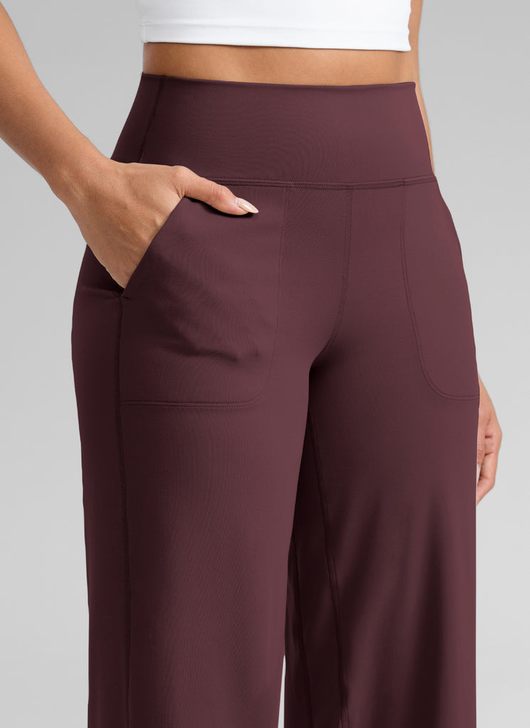 CRZ YOGA Women's Butterlift High Waisted Wide Leg Pants with Pockets Hot Fudge Brown