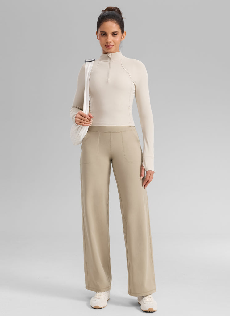 CRZ YOGA Women's Butterlift High Waisted Wide Leg Pants with Pockets Oak