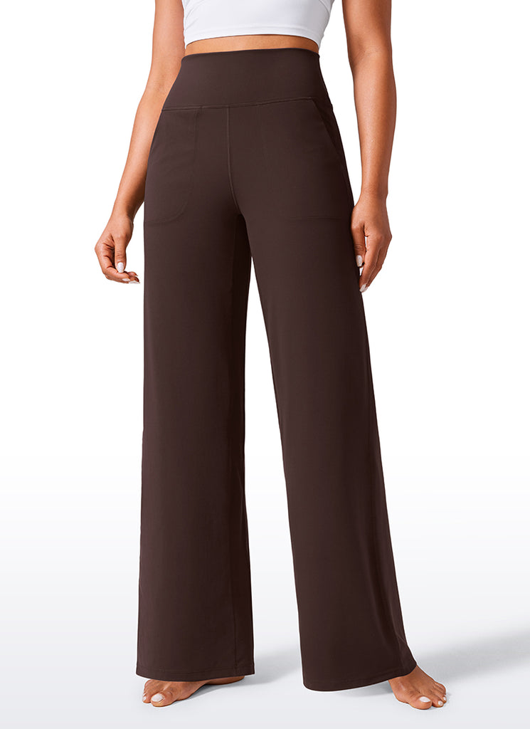 CRZ YOGA Women's Butterlift High Waisted Wide Leg Pants with Pockets 33" Hot Fudge Brown