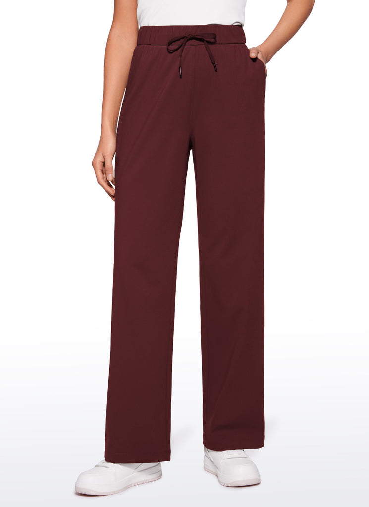CRZ YOGA Women Stretch Straight Wide Leg Casual Pockets Pants 30.5” Coffee Brown