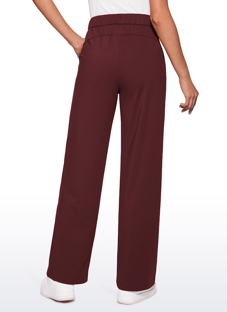 CRZ YOGA Women Stretch Straight Wide Leg Casual Pockets Pants 30.5” Coffee Brown