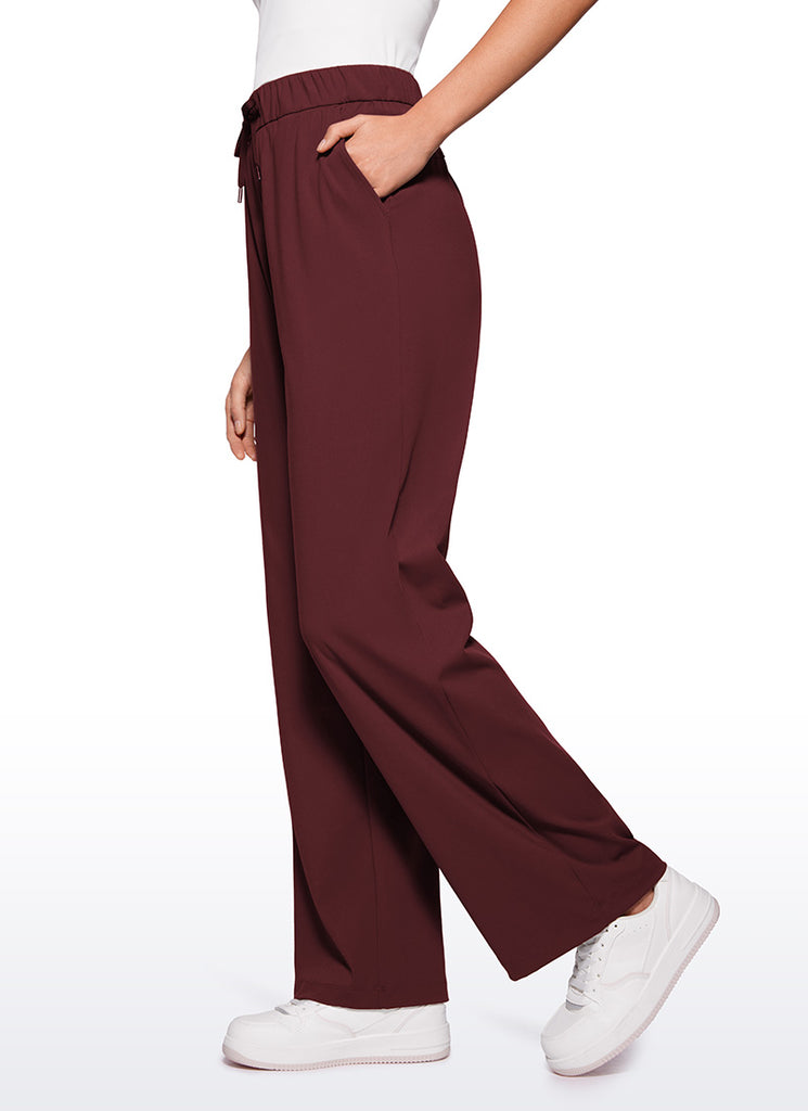 CRZ YOGA Women Stretch Straight Wide Leg Casual Pockets Pants 30.5” Coffee Brown