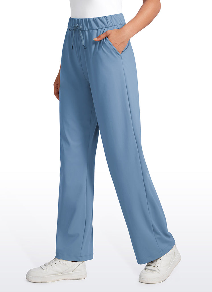 CRZ YOGA Women Stretch Straight Wide Leg Casual Pockets Pants 30.5” Universe Blue