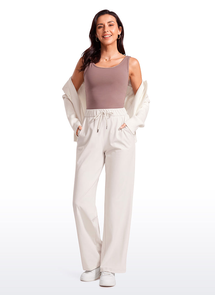 CRZ YOGA Women Stretch Straight Wide Leg Casual Pockets Pants 30.5” Milky White