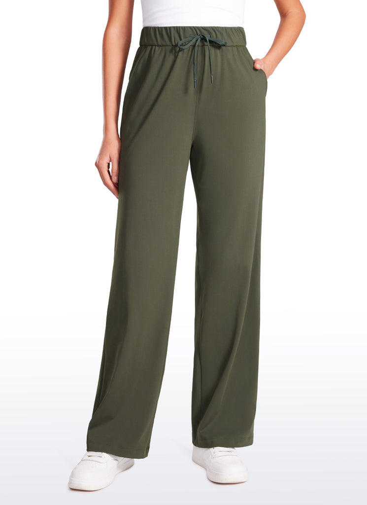 CRZ YOGA Women Stretch Straight Wide Leg Casual Pockets Pants 30.5” Milky White