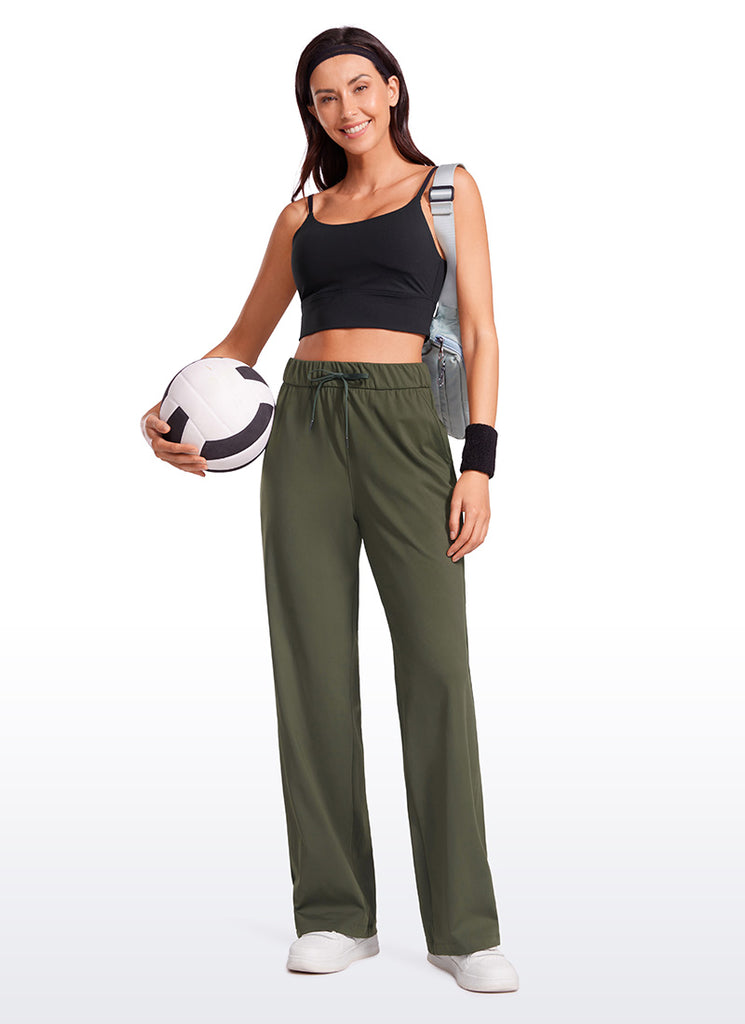 CRZ YOGA Women Stretch Straight Wide Leg Casual Pockets Pants 30.5” Milky White