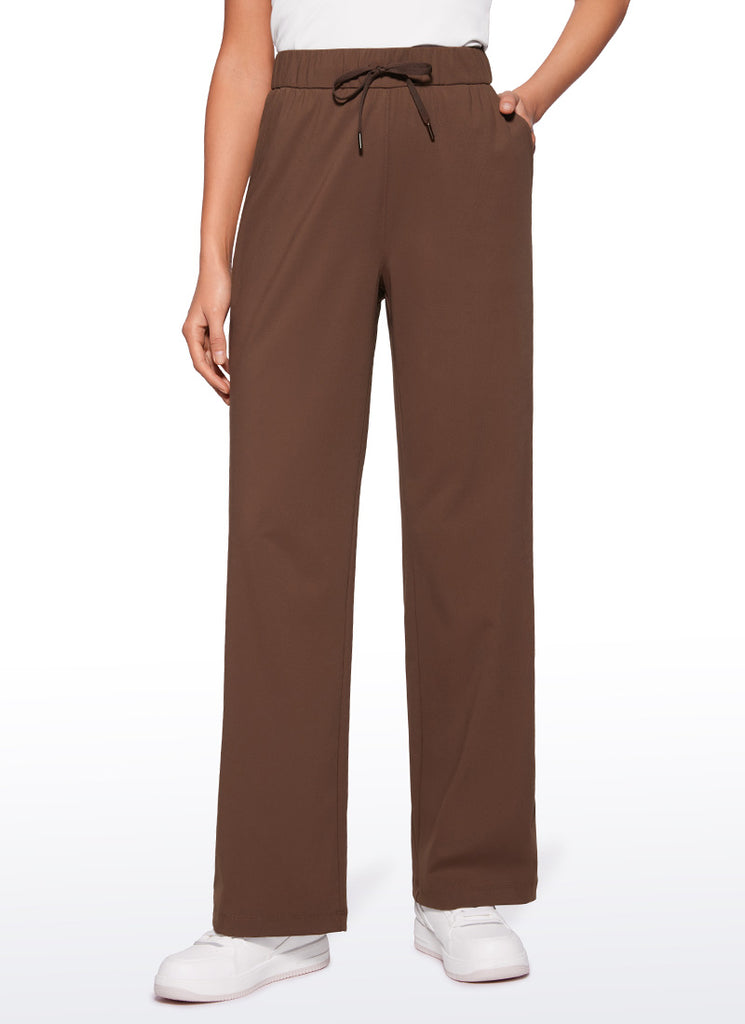 CRZ YOGA Women Stretch Straight Wide Leg Casual Pockets Pants 30.5” Olive Green