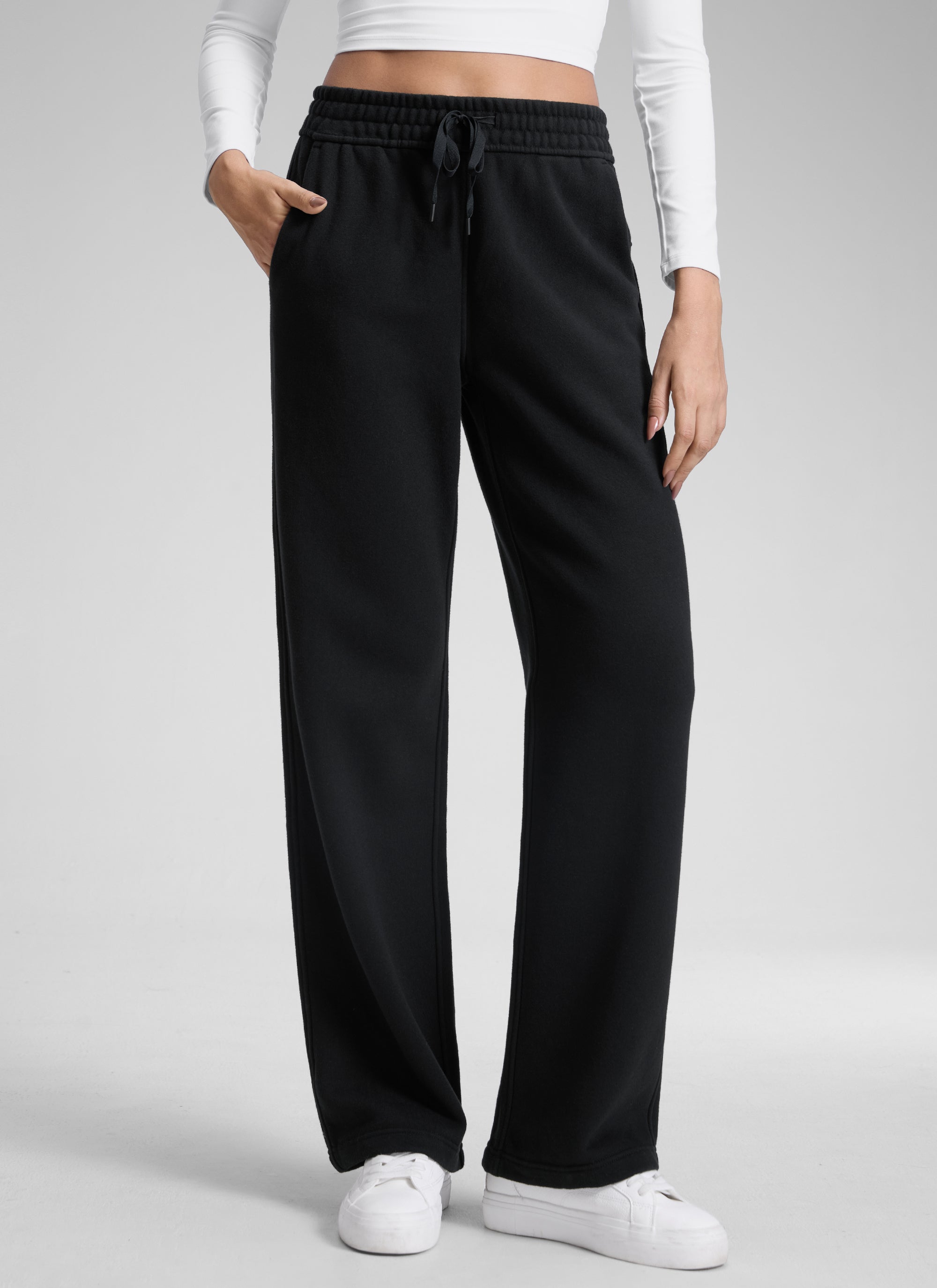 CRZ YOGA Womens Cotton Fleece Lined Straight Leg Lounge Sweatpants30'' Black