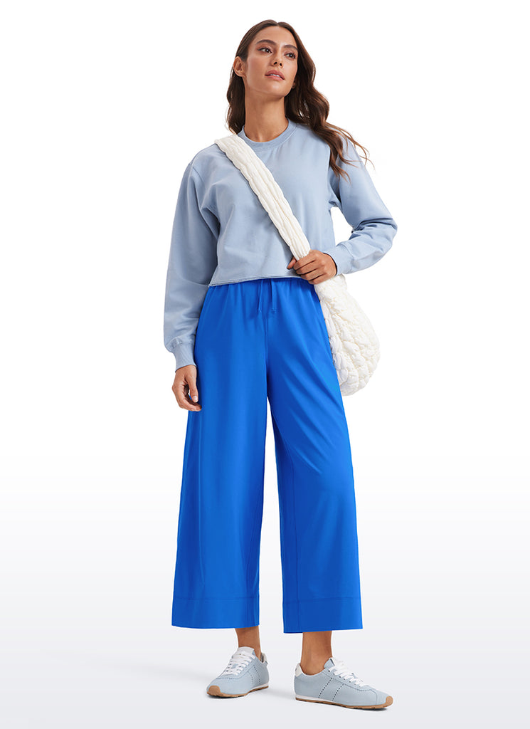 CRZ YOGA Women's  Causal High Waisted Wide Leg Pockets Pants 25'' Sparkle Blue