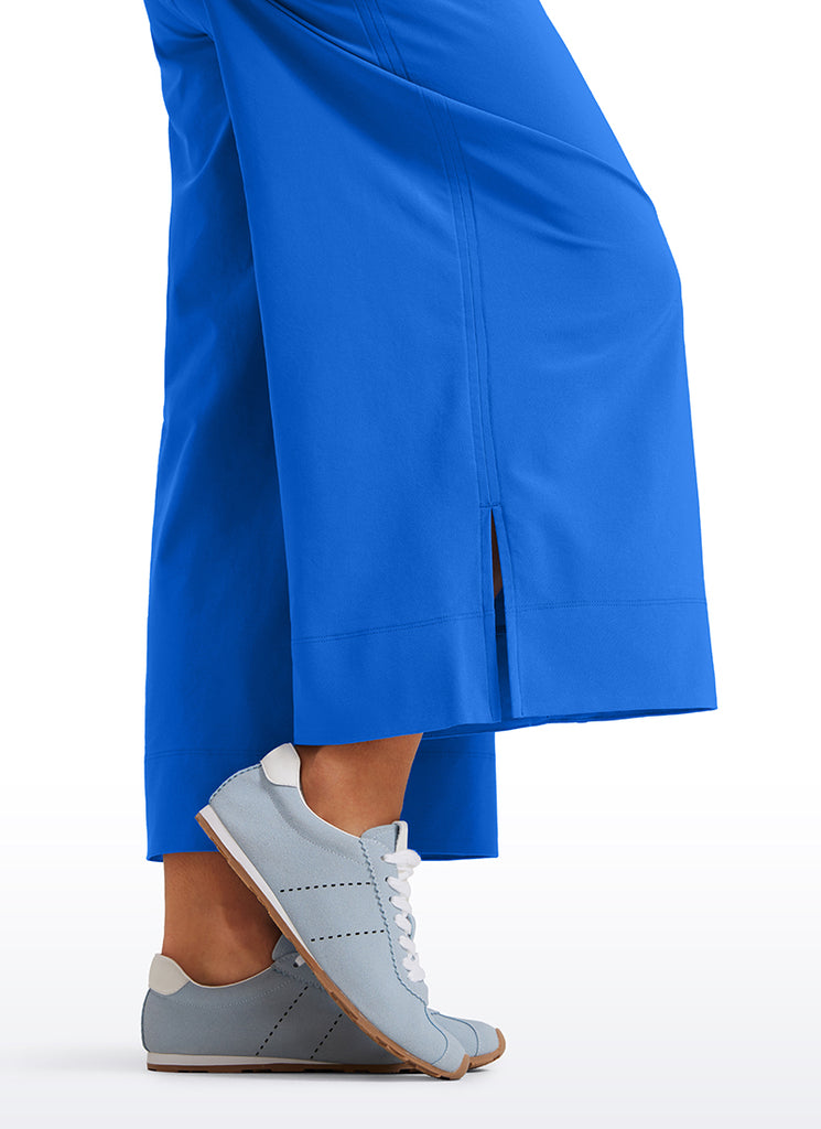 CRZ YOGA Women's  Causal High Waisted Wide Leg Pockets Pants 25'' Sparkle Blue