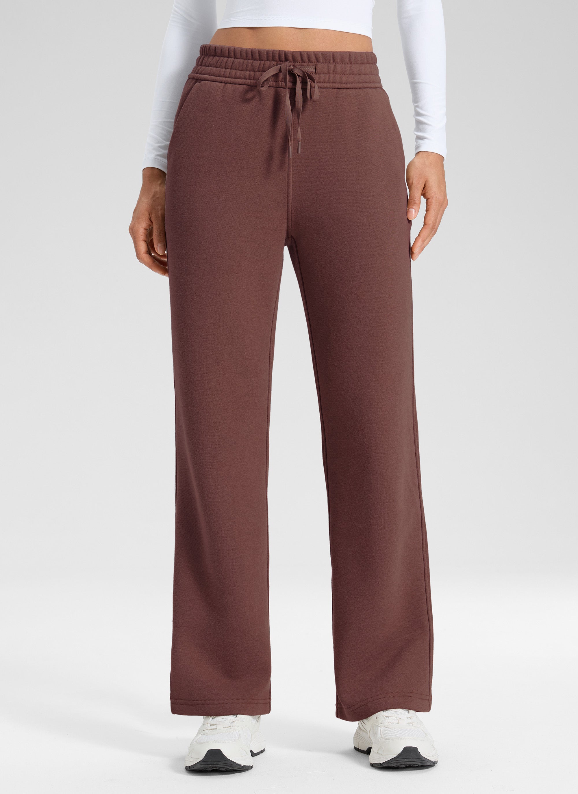 CRZ YOGA Womens Cotton Fleece Lined Straight Leg Lounge Sweatpants30'' Taupe