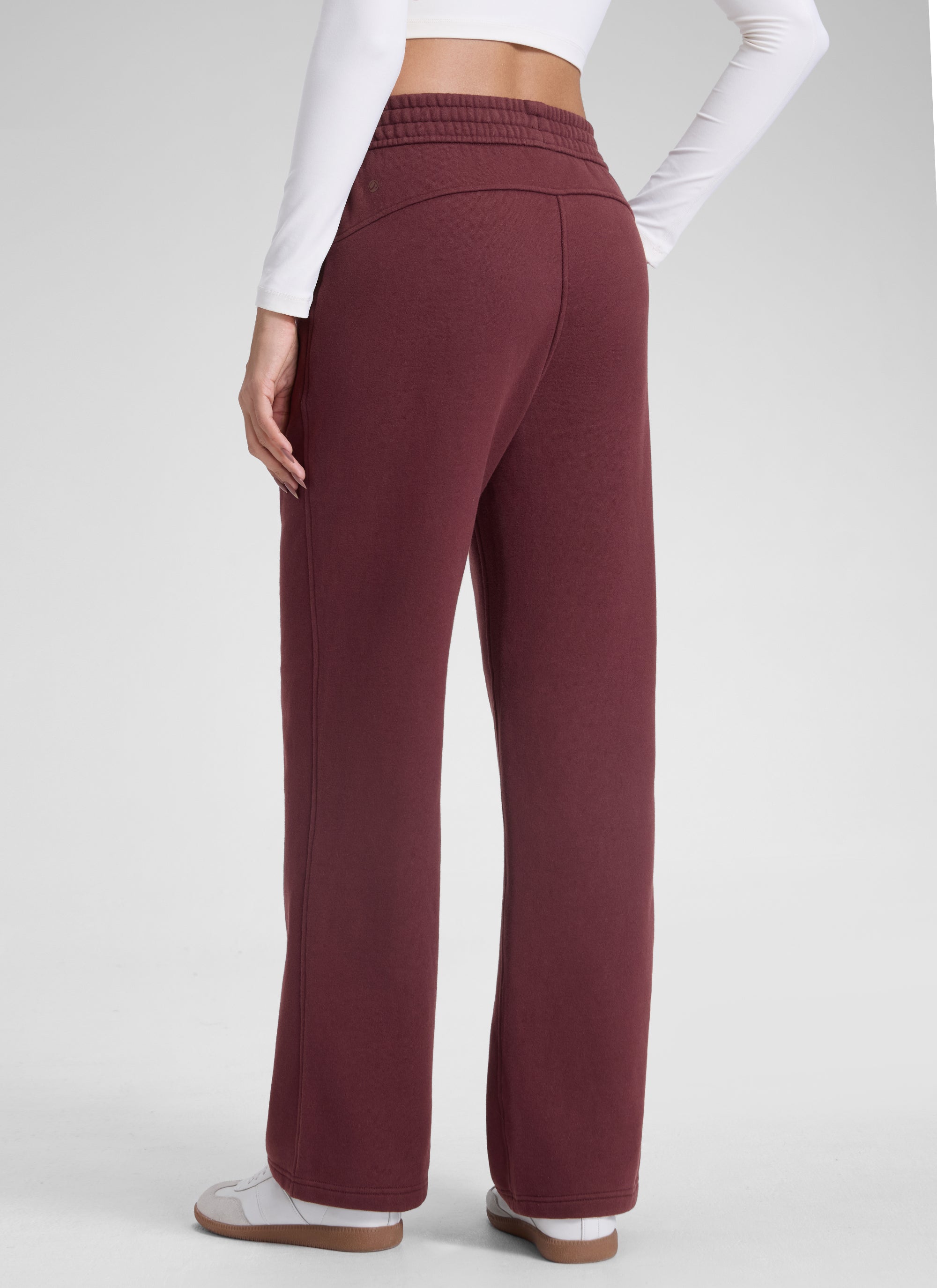 CRZ YOGA Womens Cotton Fleece Lined Straight Leg Lounge Sweatpants30'' Dark Red 2