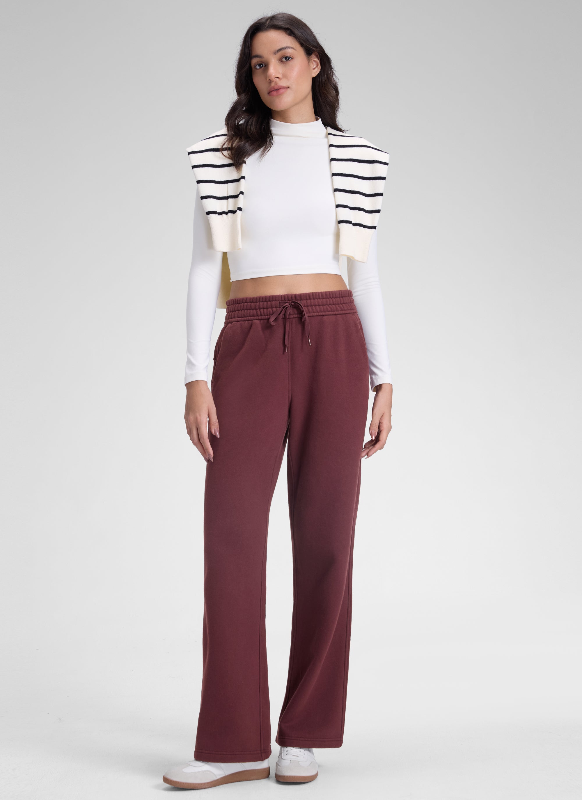 CRZ YOGA Womens Cotton Fleece Lined Straight Leg Lounge Sweatpants30'' Dark Red 2