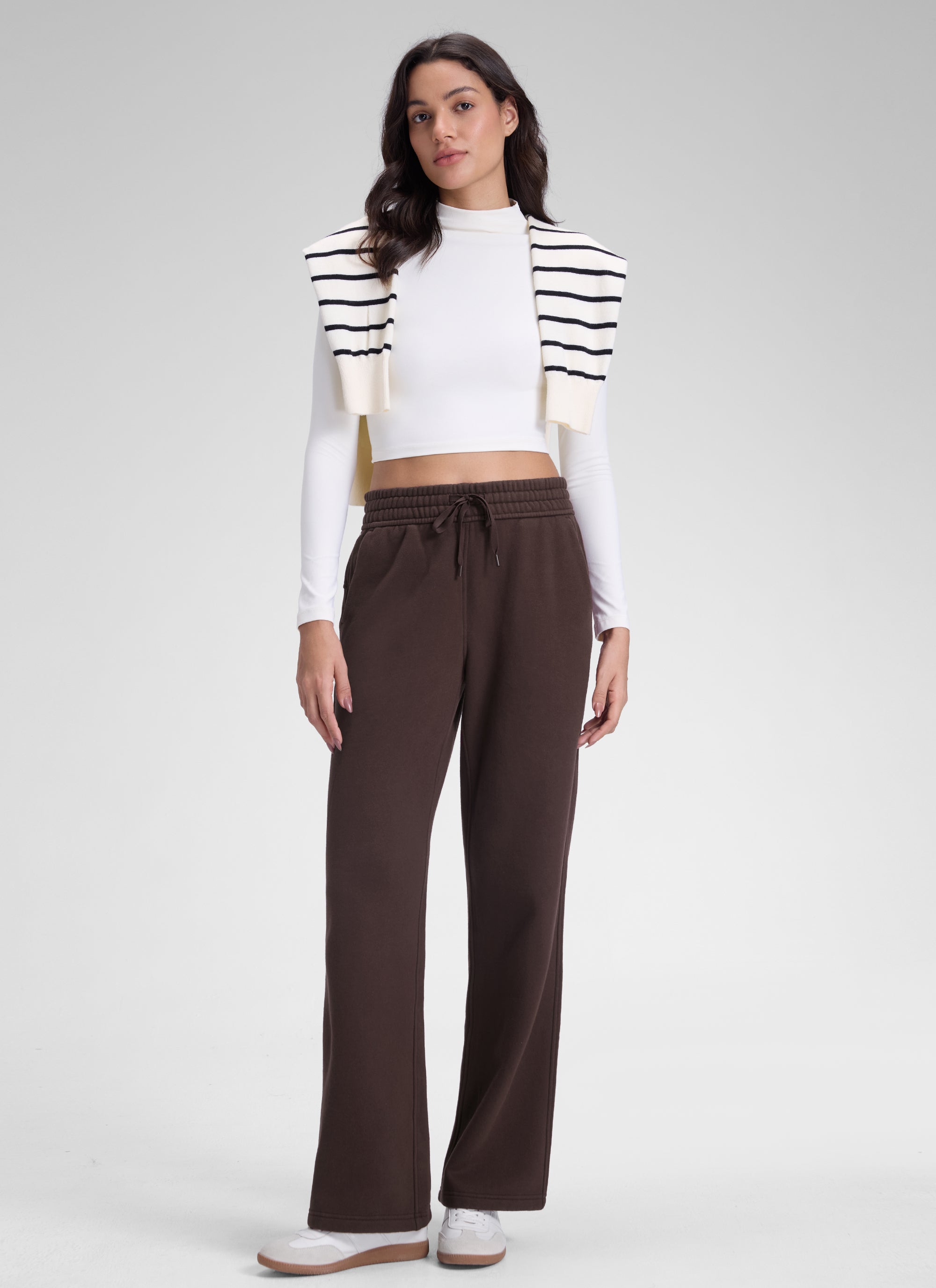 CRZ YOGA Womens Cotton Fleece Lined Straight Leg Lounge Sweatpants30'' Hot Fudge Brown