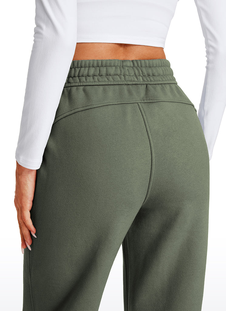 CRZ YOGA Womens Cotton Fleece Lined Straight Leg Lounge Sweatpants30'' Light Army Green