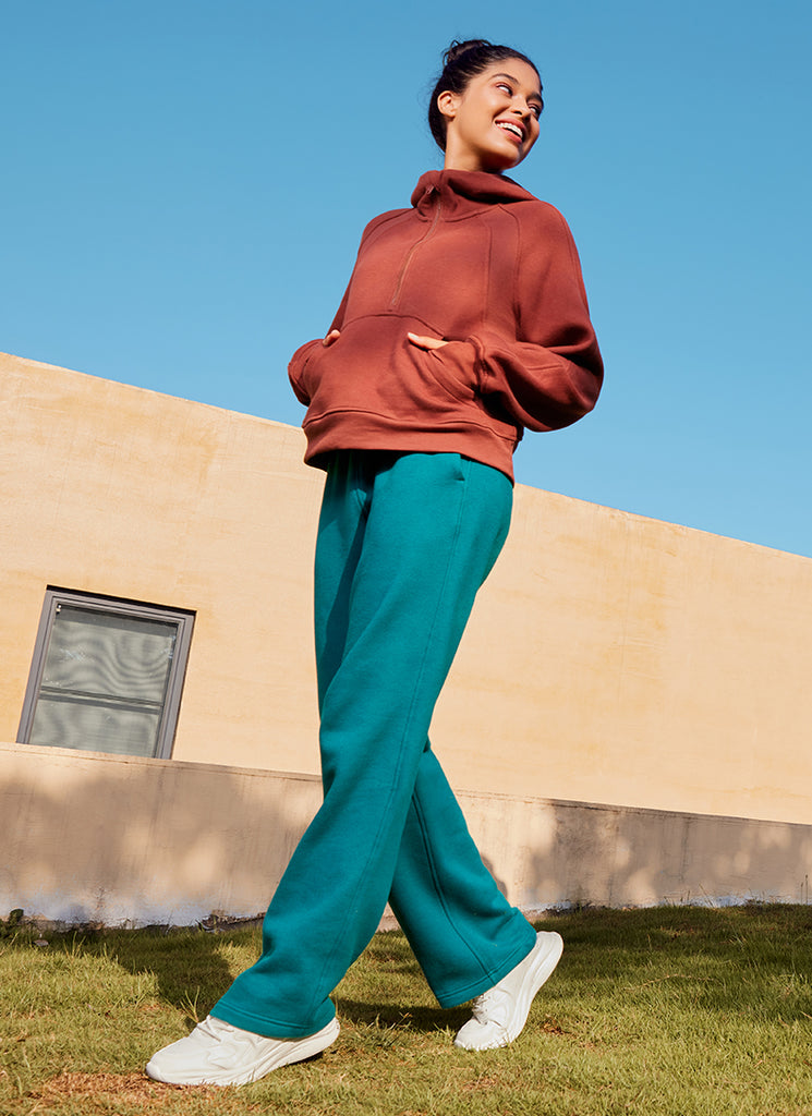 CRZ YOGA Womens Cotton Fleece Lined Straight Leg Lounge Sweatpants30'' Green Jade