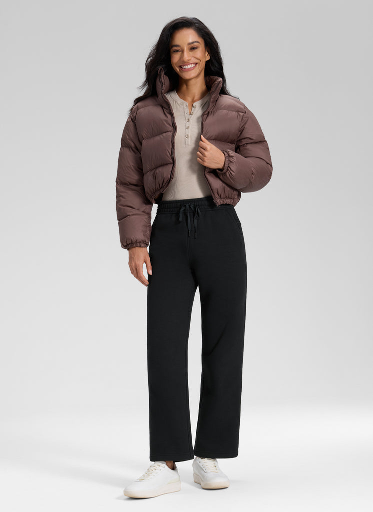 CRZ YOGA Women's Cotton Fleece Lined Casual Straight Leg Pant 28'' Black