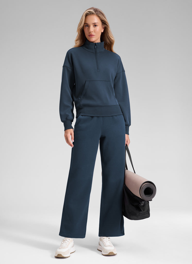 CRZ YOGA Women's Cotton Fleece Lined Casual Straight Leg Pant 28'' Ink Blue