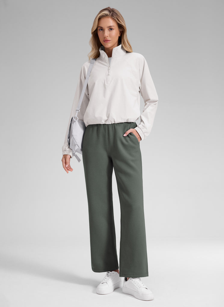 CRZ YOGA Women's Cotton Fleece Lined Casual Straight Leg Pant 28'' Dark Red 2