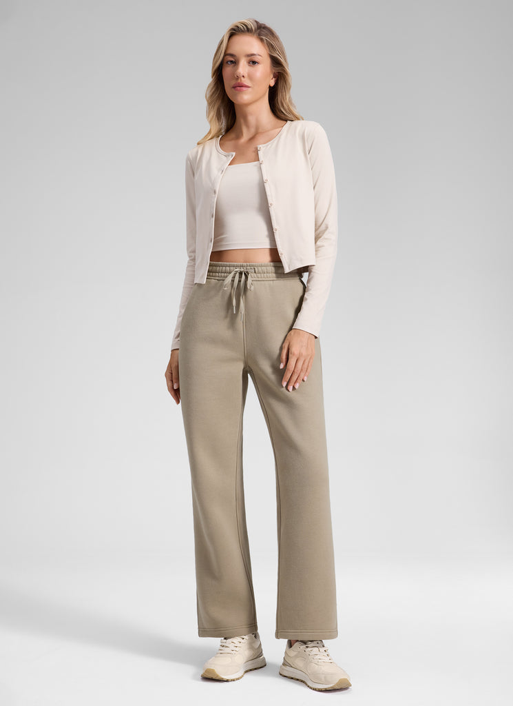 CRZ YOGA Women's Cotton Fleece Lined Casual Straight Leg Pant 28'' Dark Red 2