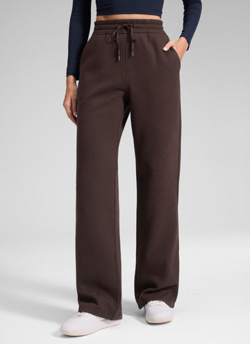 CRZ YOGA Women's Cotton Fleece Lined Casual Straight Leg Pant 32'' Hot Fudge Brown