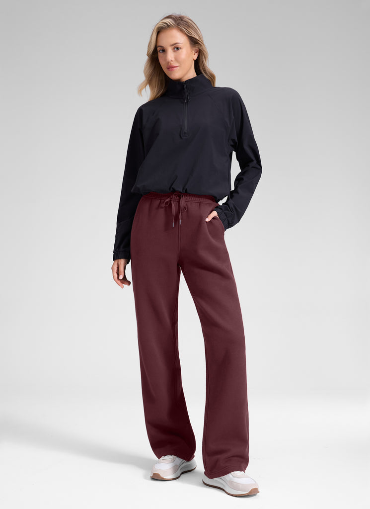 CRZ YOGA Women's Cotton Fleece Lined Casual Straight Leg Pant 32'' Milky White