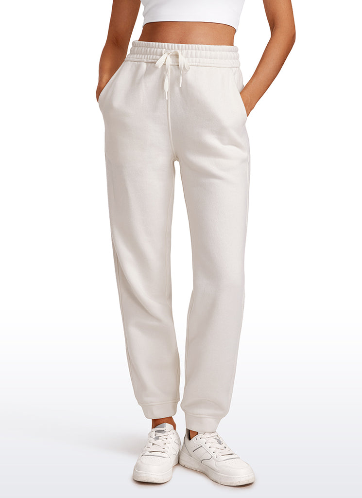 CRZ YOGA Womens Cotton Fleece Lined High Rise Sweatpants Joggers 28'' Milky White