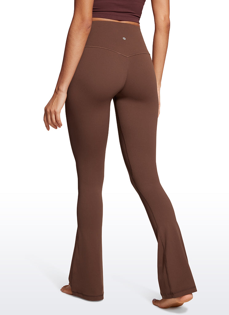 CRZ YOGA Women  Butterluxe High Waist Pockets Mini Flared Leggings 32" Coffee Brown