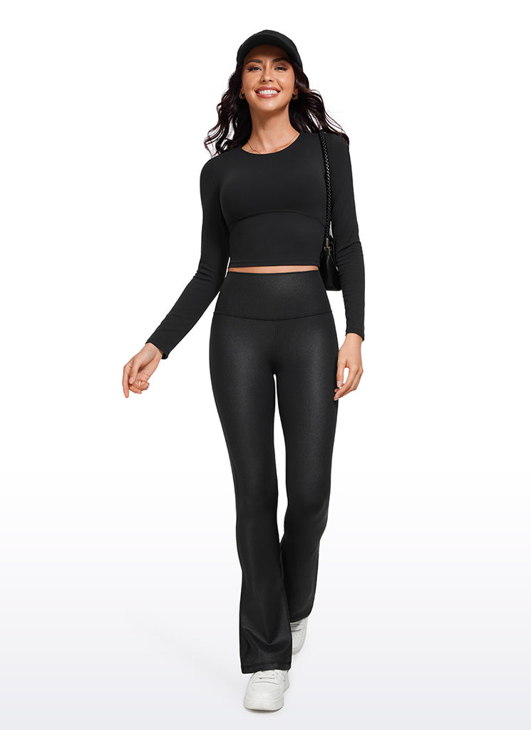 CRZ YOGA Women  Butterluxe High Waist Pockets Mini Flared Leggings 32" Black Classic