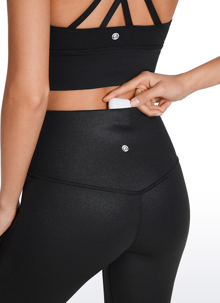 CRZ YOGA Women  Butterluxe High Waist Pockets Mini Flared Leggings 32" Black Classic
