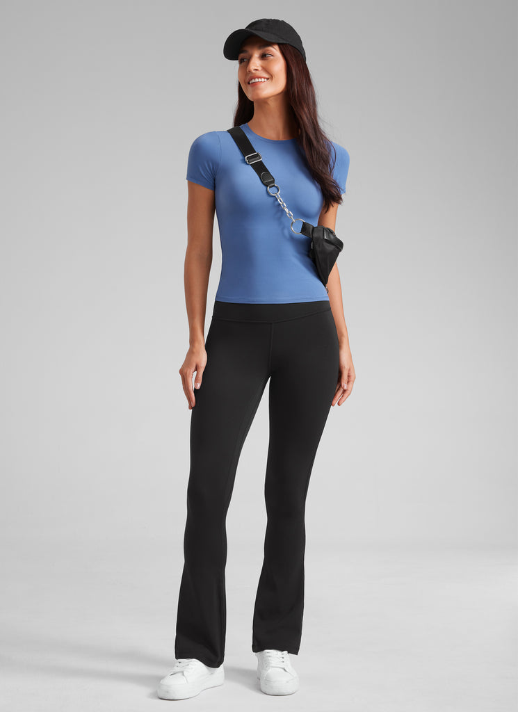 CRZ YOGA Women  Butterluxe High Waist Pockets Mini Flared Leggings 30" Black