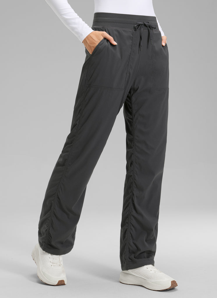 CRZ YOGA Women's Casual Mid Rise Drawstring Pocket Straight Leg Pant Black
