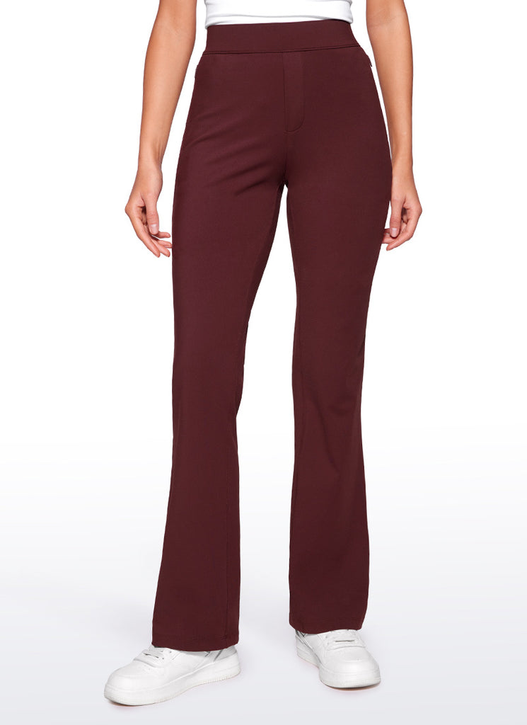 CRZ YOGA  Womens Flare  Pants Casual High Waisted with Zip Pockets Red Merlot