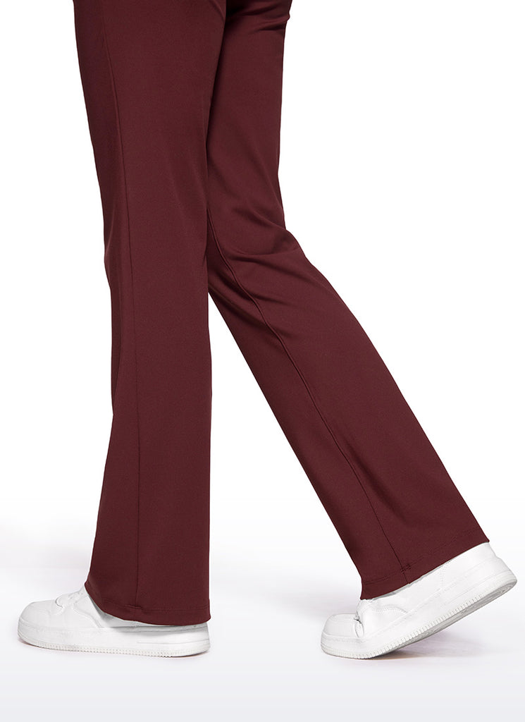 CRZ YOGA  Womens Flare  Pants Casual High Waisted with Zip Pockets Red Merlot