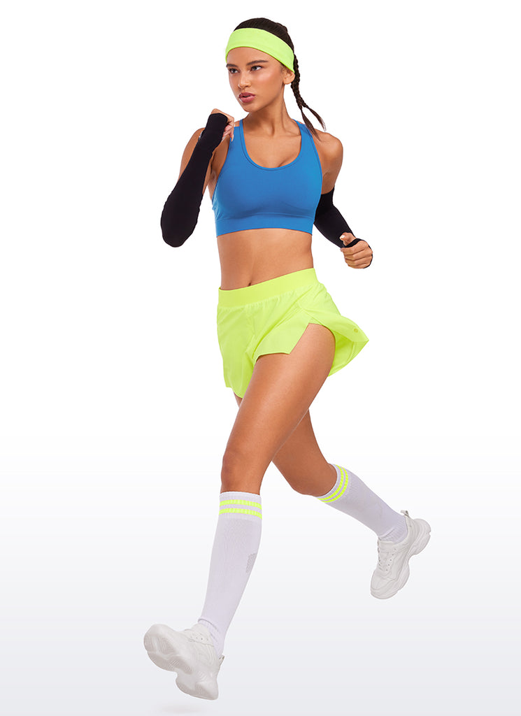 CRZ YOGA Women's Running Feathery-Fit Soft Spilt Short Quick Dry Lined Neon Yellow