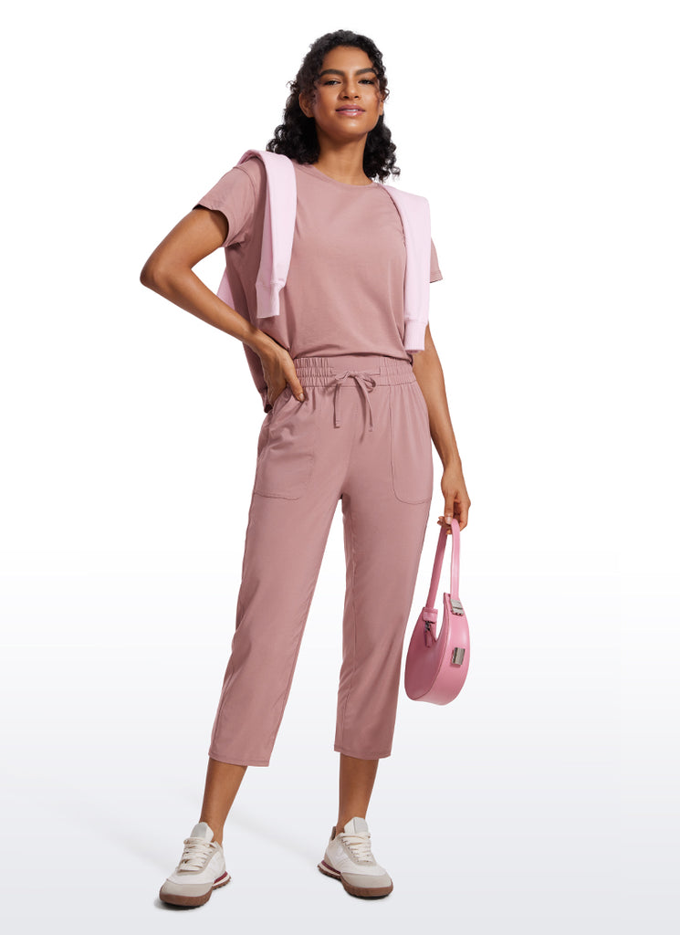 CRZ YOGA Women's Casual Slim Fit Cropped Pants with Pockets 23'' Twilight Rose Pink
