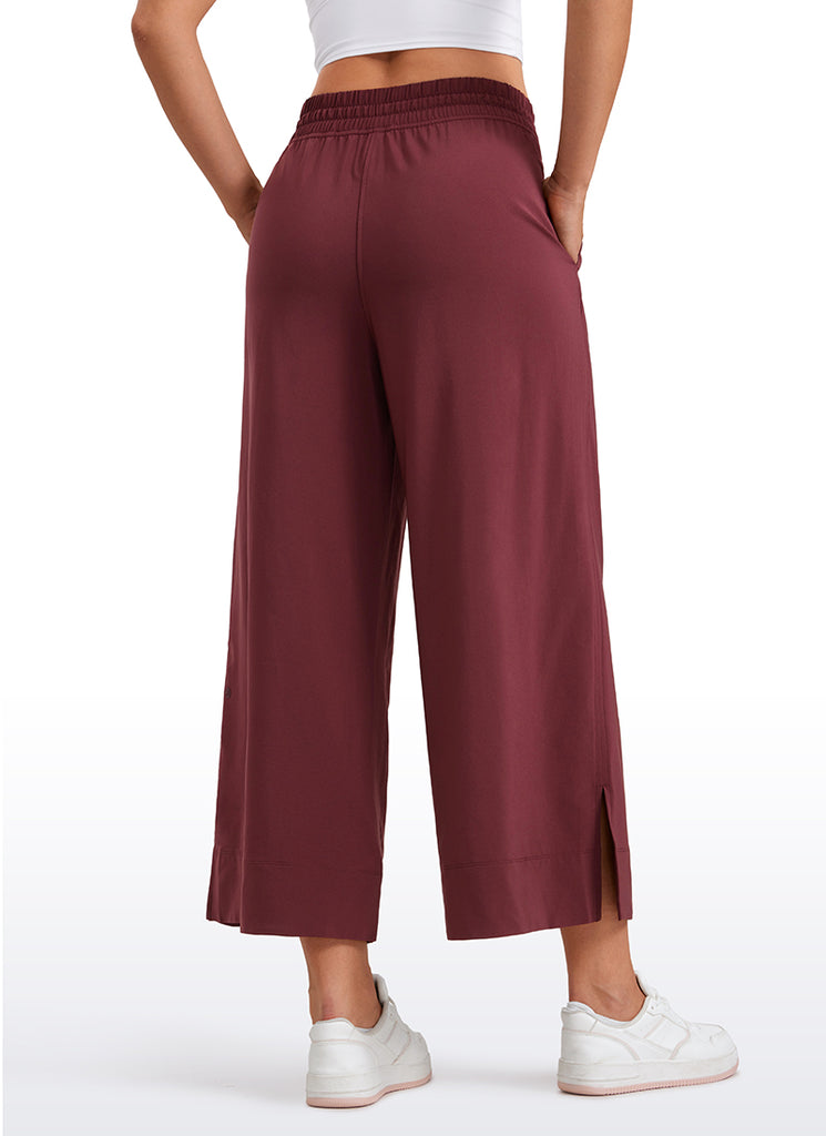 CRZ YOGA Women's  Causal High Waisted Wide Leg Pockets Pants 25'' Red Merlot