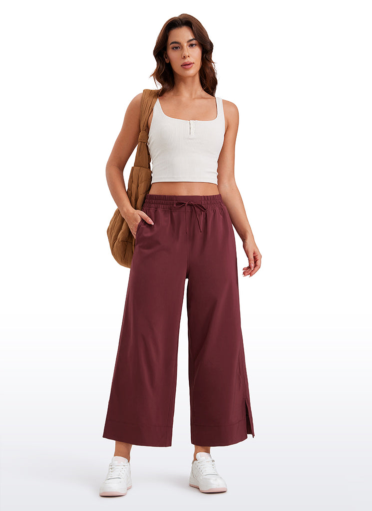 CRZ YOGA Women's  Causal High Waisted Wide Leg Pockets Pants 25'' Red Merlot