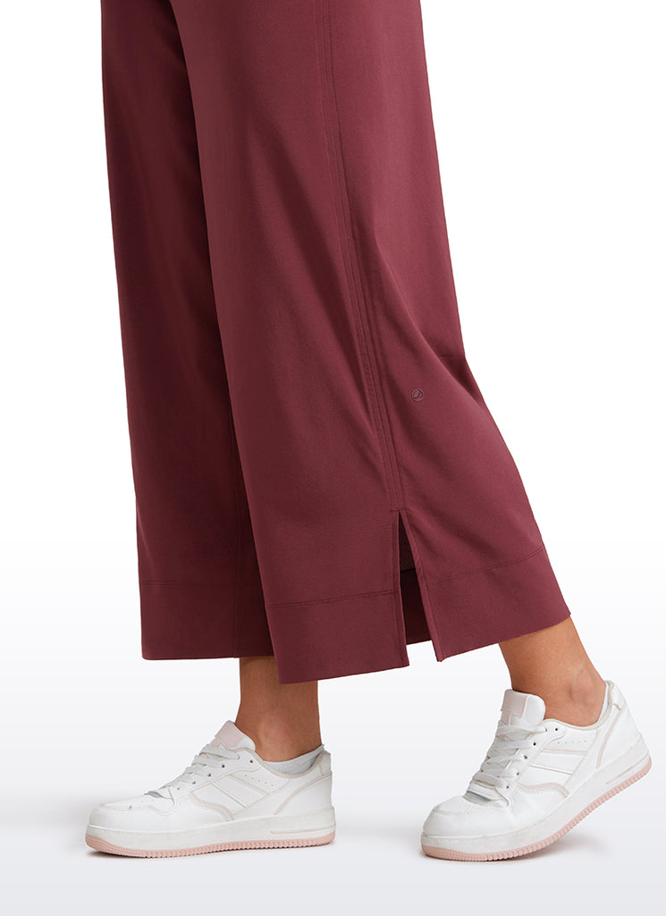 CRZ YOGA Women's  Causal High Waisted Wide Leg Pockets Pants 25'' Red Merlot
