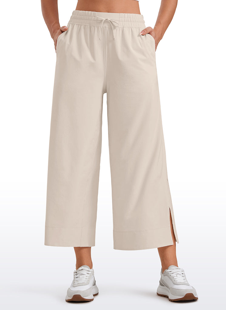 CRZ YOGA Women's  Causal High Waisted Wide Leg Pockets Pants 25'' Milky White