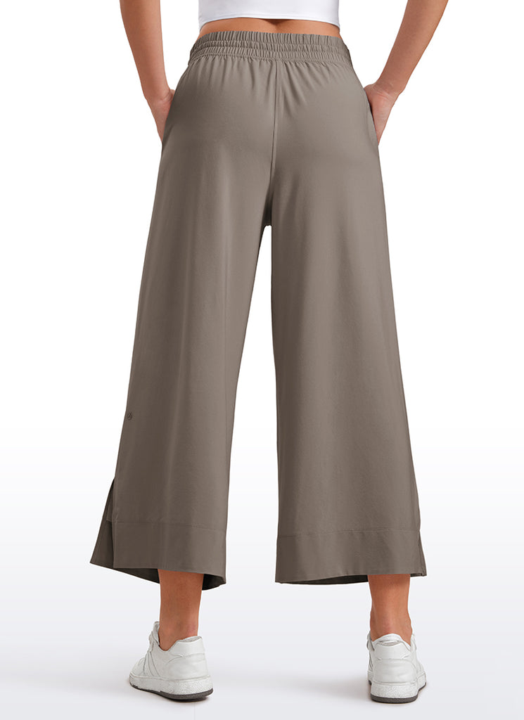 CRZ YOGA Women's  Causal High Waisted Wide Leg Pockets Pants 25'' Platinum Grey