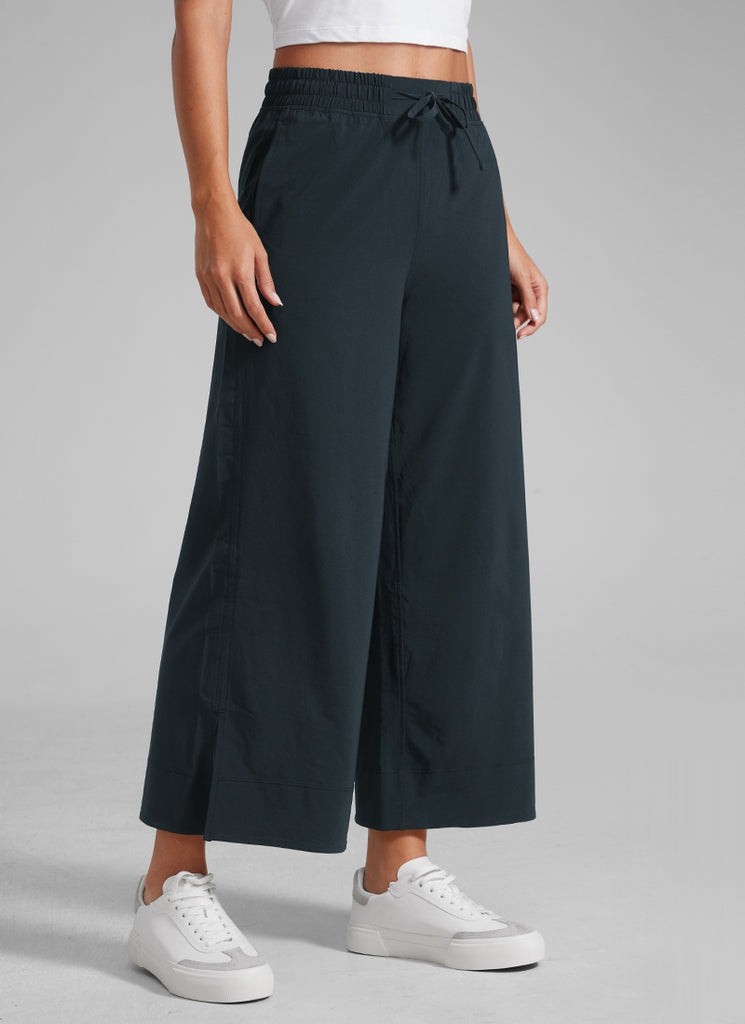 CRZ YOGA Women's  Causal High Waisted Wide Leg Pockets Pants 25'' Black