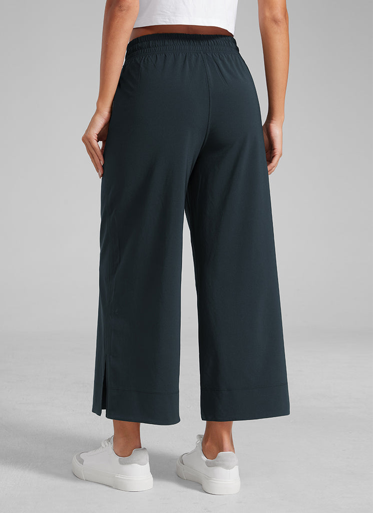 CRZ YOGA Women's  Causal High Waisted Wide Leg Pockets Pants 25'' Black