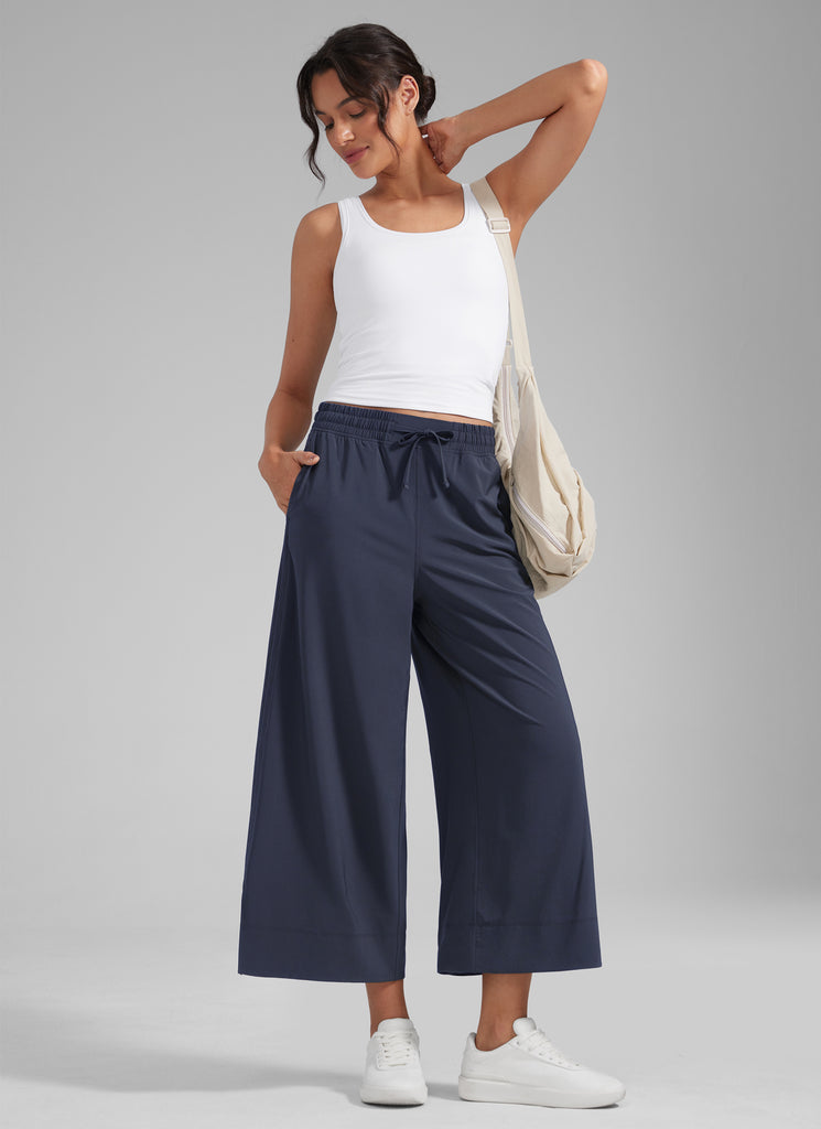 CRZ YOGA Women's  Causal High Waisted Wide Leg Pockets Pants 25'' Navy