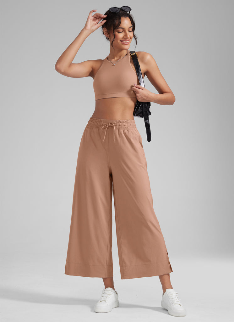 CRZ YOGA Women's  Causal High Waisted Wide Leg Pockets Pants 25'' Mojave Tan